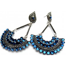Blue Crystal Earrings, Boho Chic, Post Dangle, Fan Earrings, 